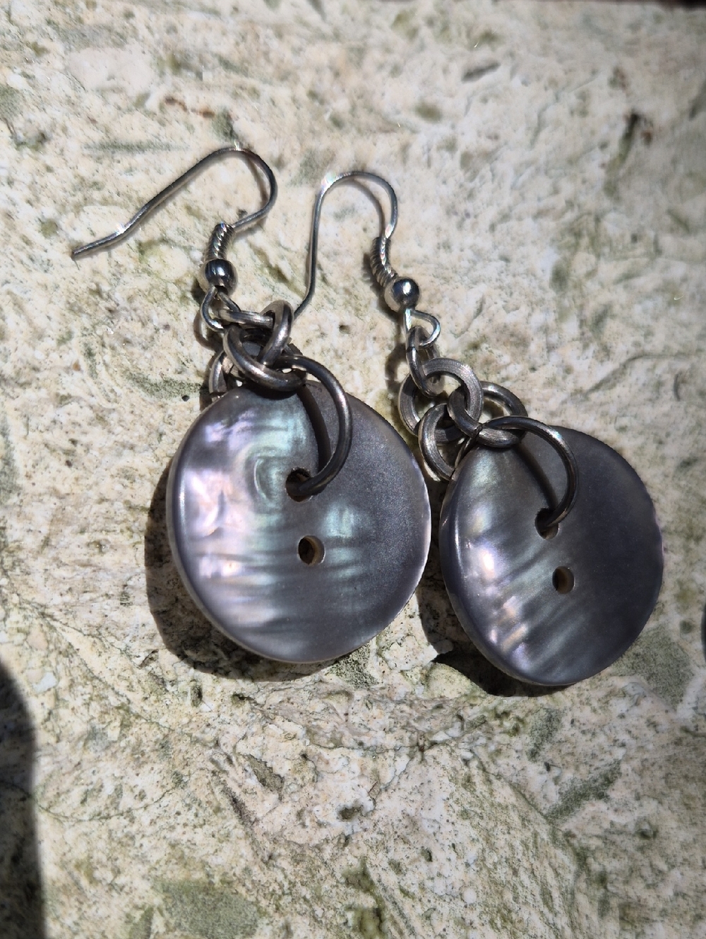 Outstanding Vintage Buttons With Industrial Hardware Dangle Earrings